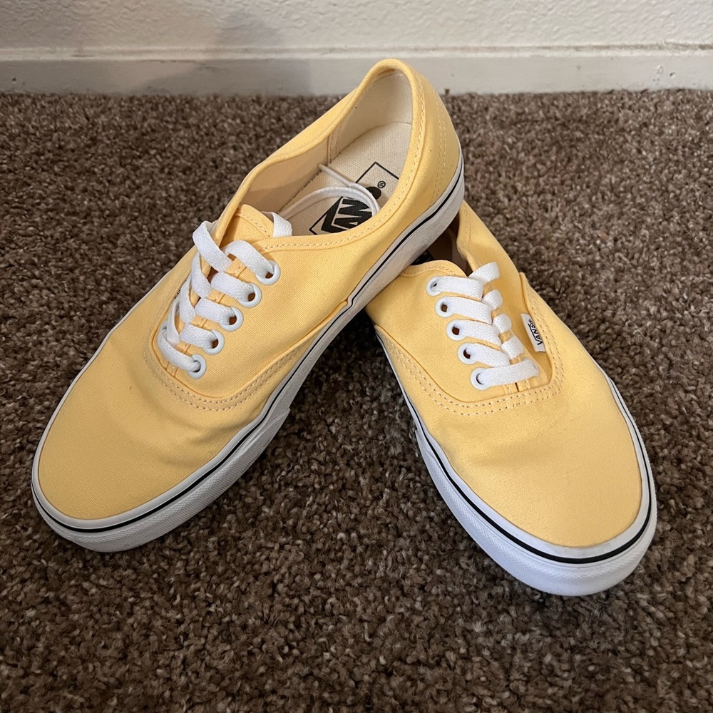 Authentic Vans, pastel yellow, lightly worn. Size W8